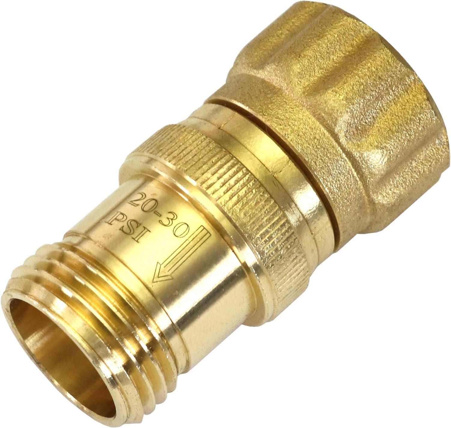 Lead-free brass 25 PSI pressure regulator with 3/4 inch hose thread for commercial and irrigation systems.