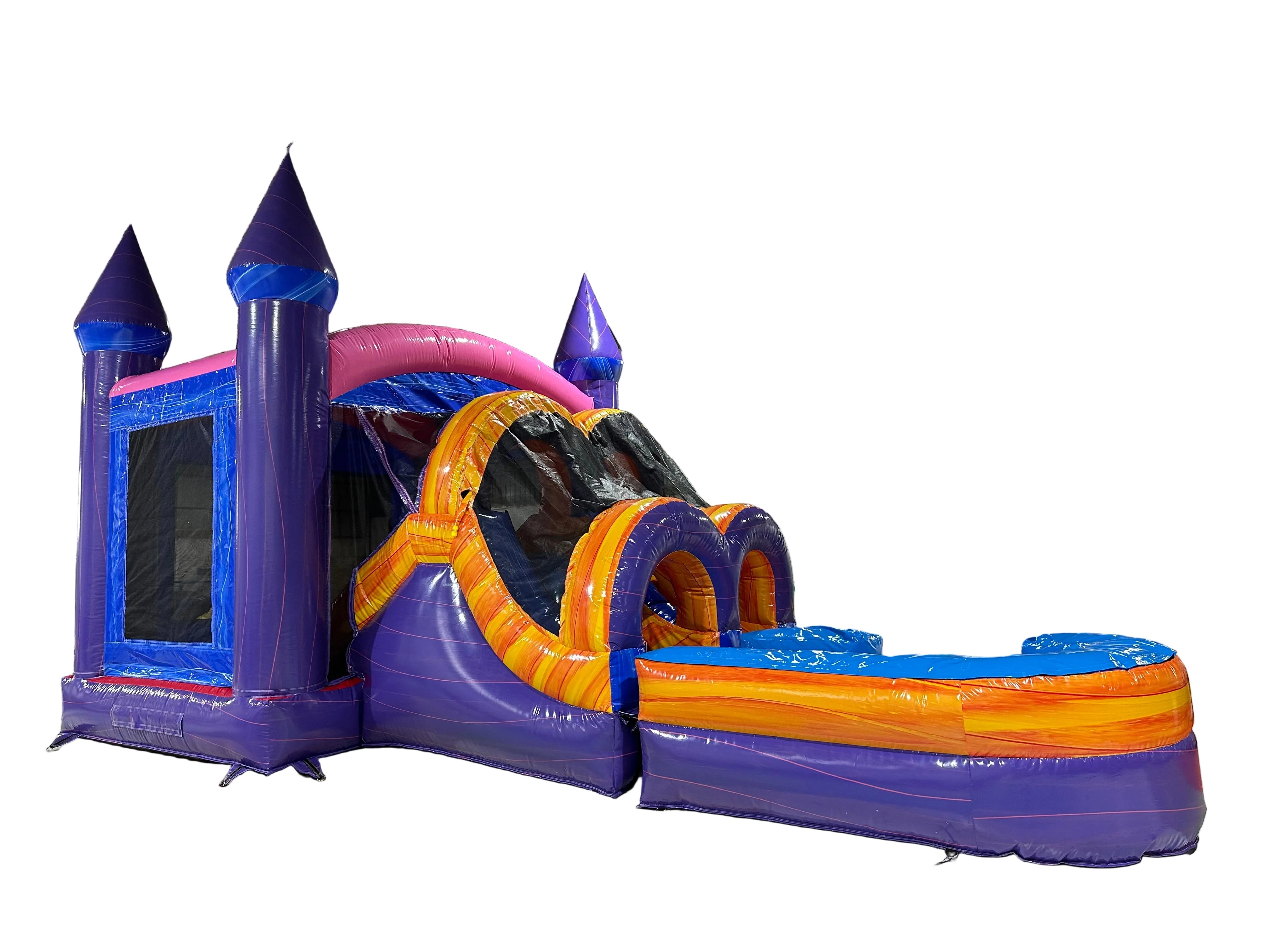 Bounce house combo-Castle Combo with Single Lane Slide – Purple/Blue/Orange