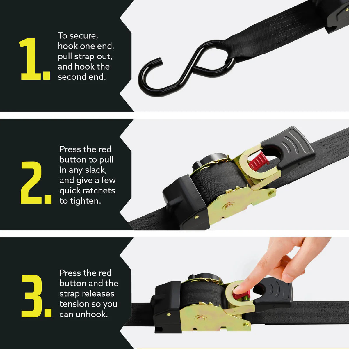 1 inch X 10 ft Retractable Ratchet Straps