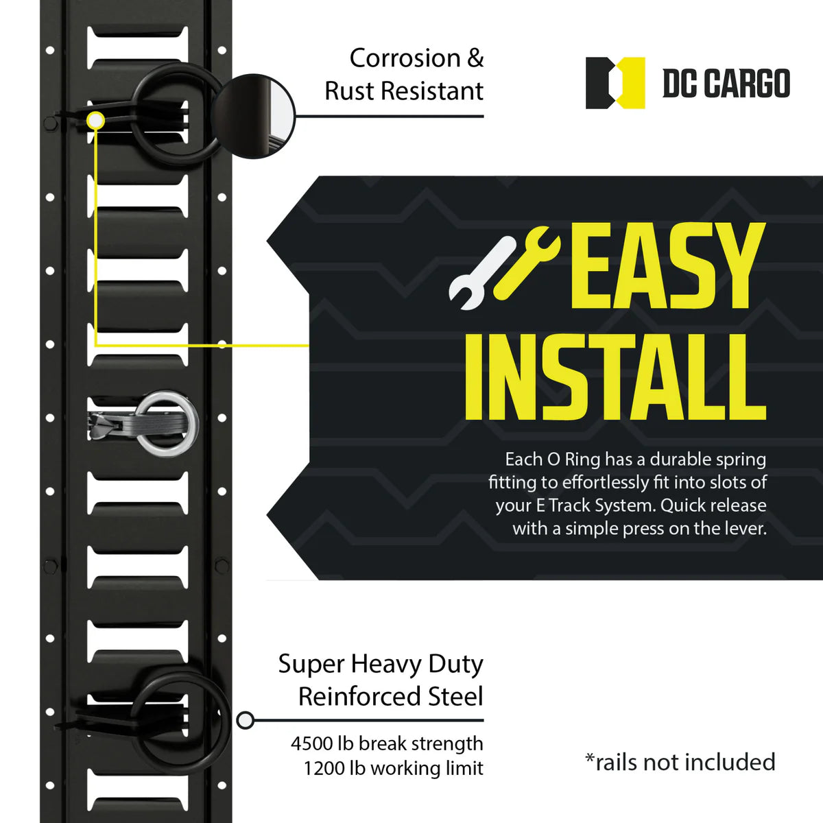 2" E track O-Ring Tie-down, Standard Duty - 1,500 lbs.