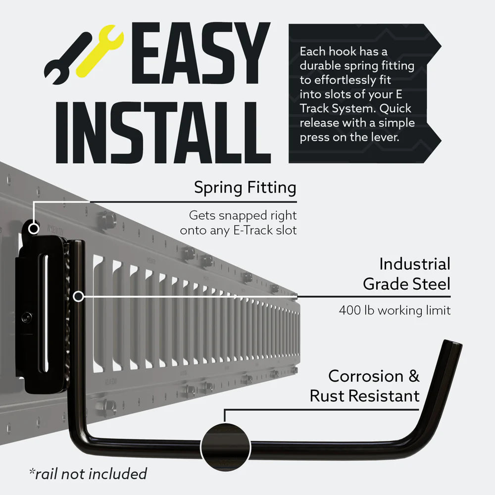 E track Ladder Hook - Extended J-Hook